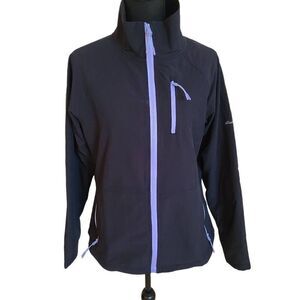 Eddie Bauer Womens Fleece Lined Zip Up Soft Shell Jacket Navy Blue Black Medium